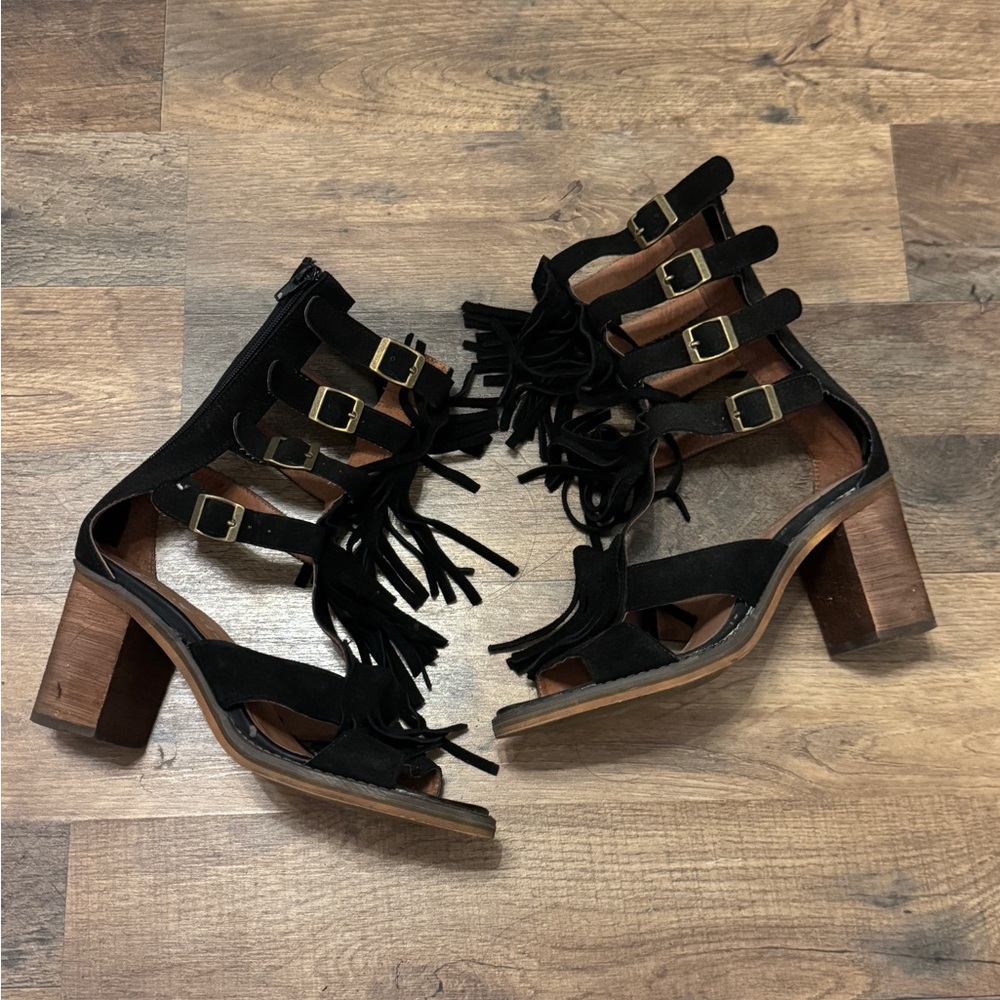 Vintage Jeffrey Campbell Suede Fringe Buckle Heels